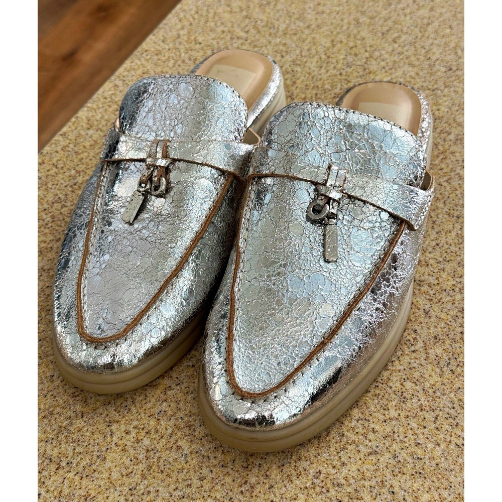 Dolce Vita Women's Silver Metallic Leather Slip-On Mule Loafer 8 Lasail Tassel